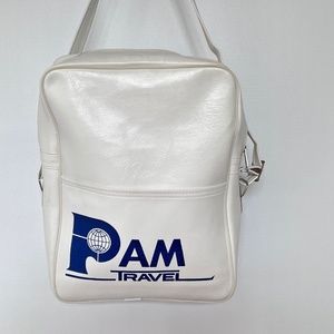 Pam Travel Original Vtg Tote Carry On Bag White Blue Shoulder Strap Airlines